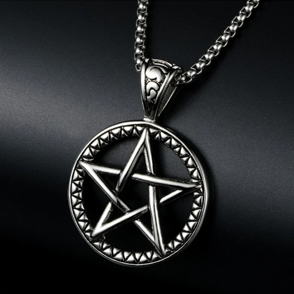 316L Stainless Steel Pentagram Pendant Necklace Vintage Satan Punk Hip Hop Biker Charm Pentagram Necklace Jewelry Wholesale