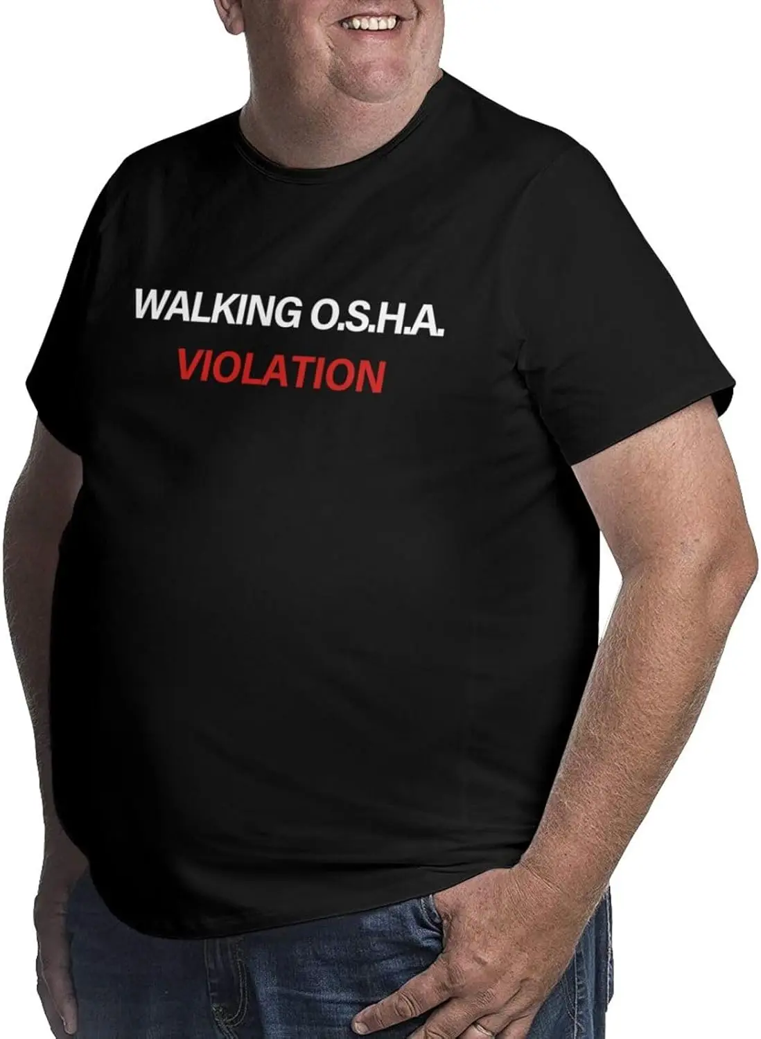 Walking OSHA Violation T Shirt Men's Plus Size Shirts Short Sleeve Tops Summer Big Tall Cotton Basic Tee