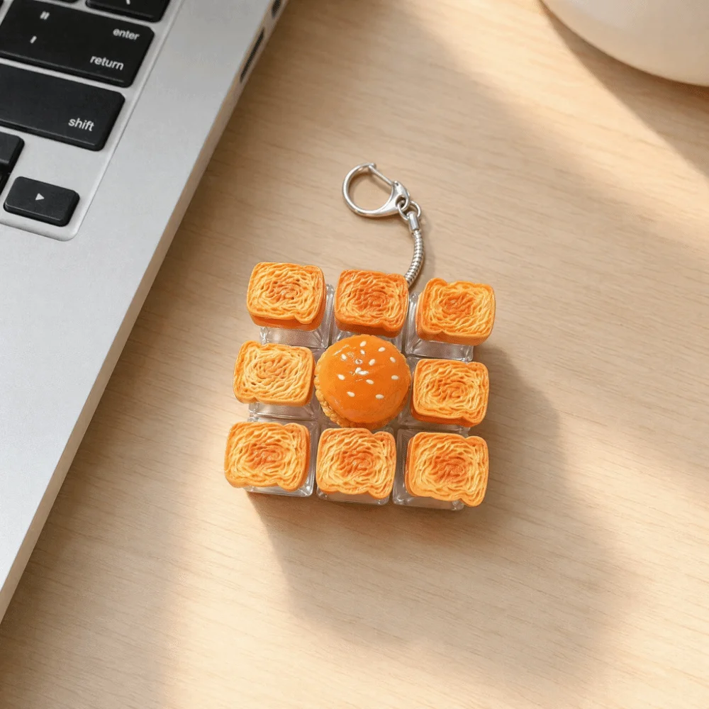 9 Keys Anti-stress Toy Pendant Keyboard Keycap Stress Relief Toast Clicker Light-up Finger Button Bread Fidget Keychain