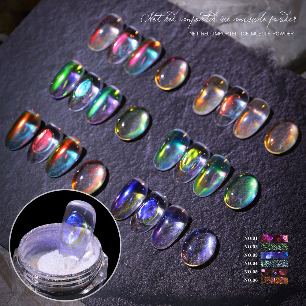 1Jar Aurora Ice Transparent Nail Glitter Powder Magic Rainbow Mirror Nail Powder Glitter Decoration Manicure Pigment Chrome Dust