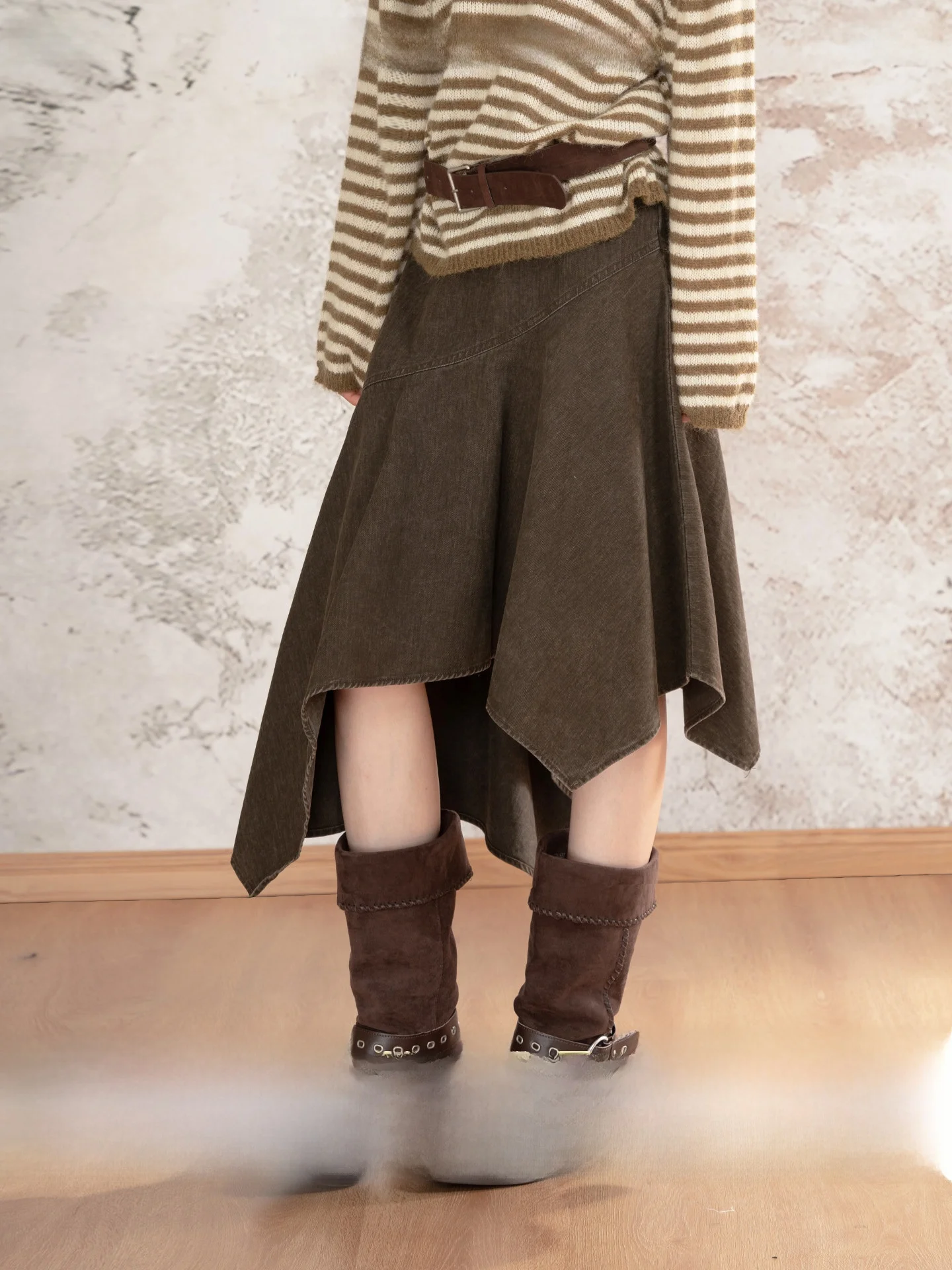 

Винтажная плиссированная юбка Loveheynew с высокой талией и асимметричным подолом, женская осенняя юбка-«рыбий хвост» с эффектом утяжки и прикрытия бедер