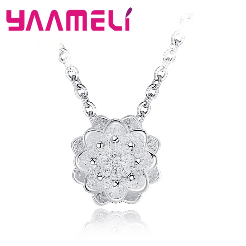 Charm Link Chains Women Daily Party Pendant Necklace Accessories Fashion 925 Sterling Silver 3D Lotus Design For Girls