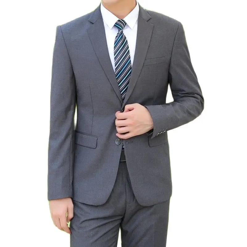 suit (Blazer+pants) Men Fashion Business Gentleman Italian Style Slim Solid Color Professional Suit Wedding Groom Best Man Suit