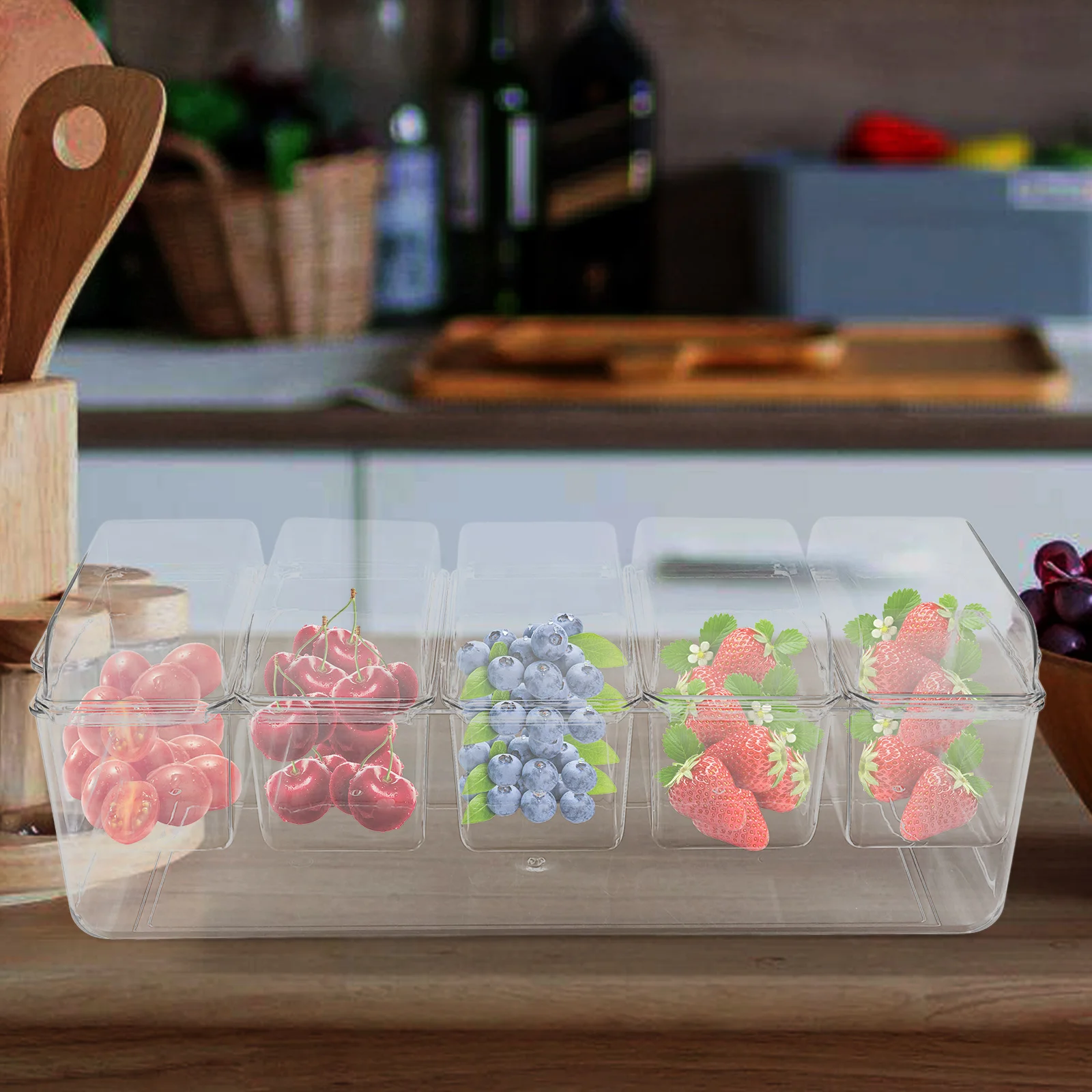 

Airtight Food Storage Container Freshness Preservation Plastic Snack Cart Condiment Serving Tray for Events Taco