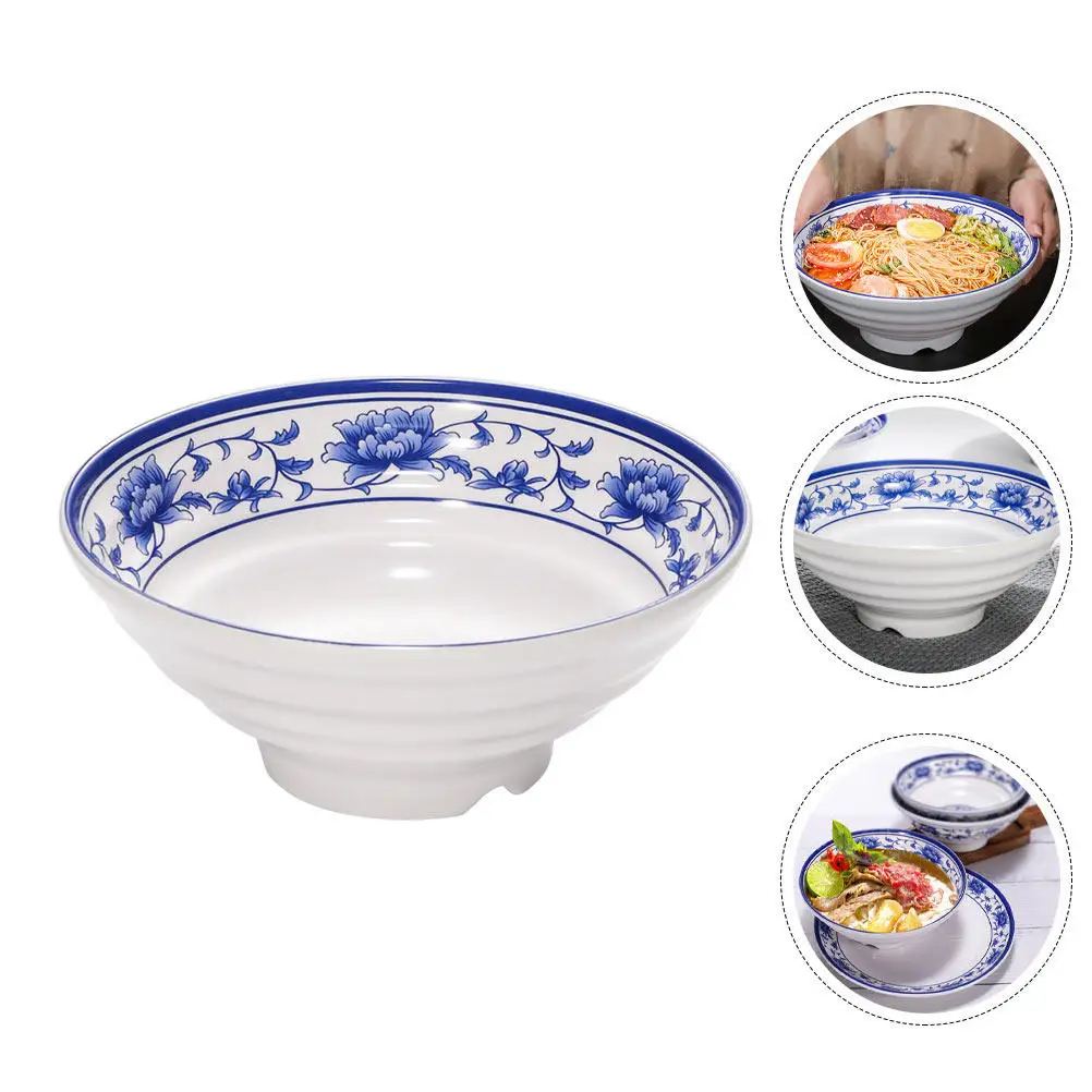1 Pieza de Elegante Tazón Grande para Servir Comida, Estilo Chino, Imitación Cerámica, Patrón Azul y Blanco, Utensilios de Cocina para Restaurante, para Sopa y Fideos