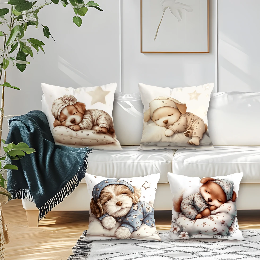 

The Sleeping Puppy Cushion Pillowcase Printed Polyester 45x45cm Throw Pillowcover Decorative Sofa Cushion Pillowslip Home Decor