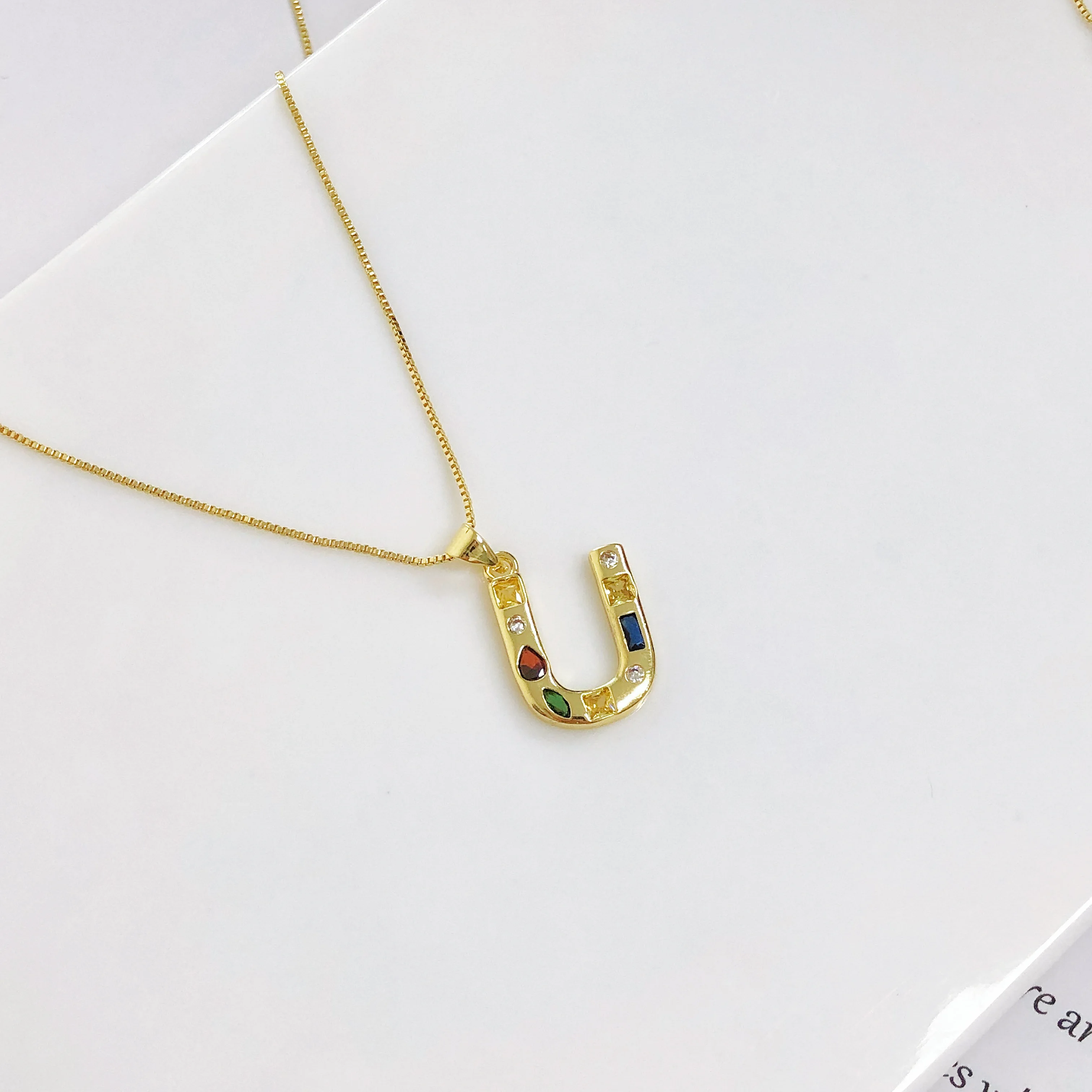 عالية الجودة الفولاذ المقاوم للصدأ الملونة زركونيا 26 الأولي A-Z رسالة قلادة مجوهرات للنساء حفلة عيد ميلاد اسم مجوهرات هدية #2