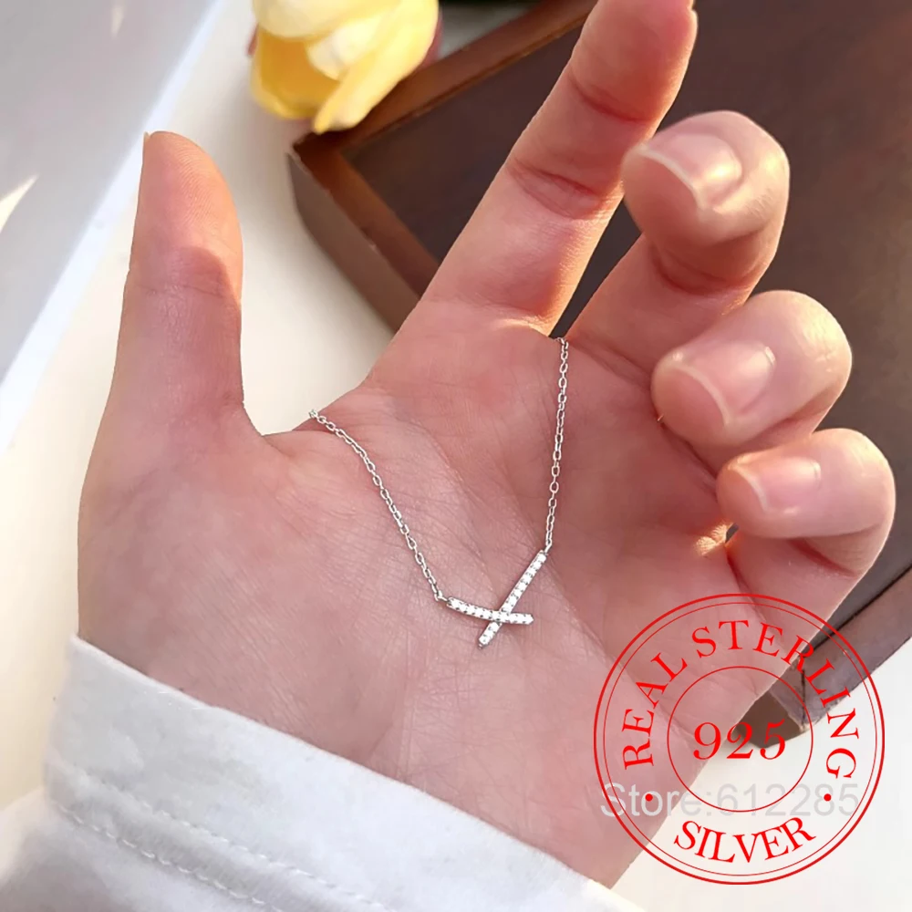 

Ювелирные изделия из стерлингового серебра 925, изысканный циркон, кристалл, крест, кулон, ожерелье для женщин, цепочка на ключицы, свадебная вечеринка, ювелирное изделие, подарок