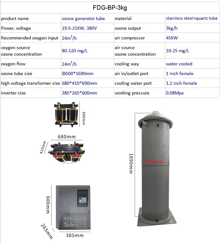 Generator ozon 3000g/hr untuk tabung kuarsa air Corona pembuangan ozon mesin generator