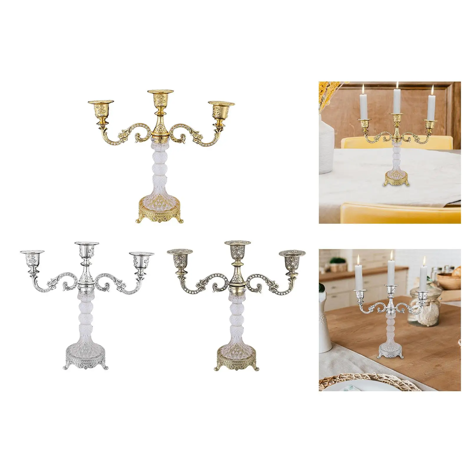 3 Arms Taper Candles Holder Table Centerpiece Fashion Photography Prop Candelabra for Holiday Bedroom Dinner Home Decoration