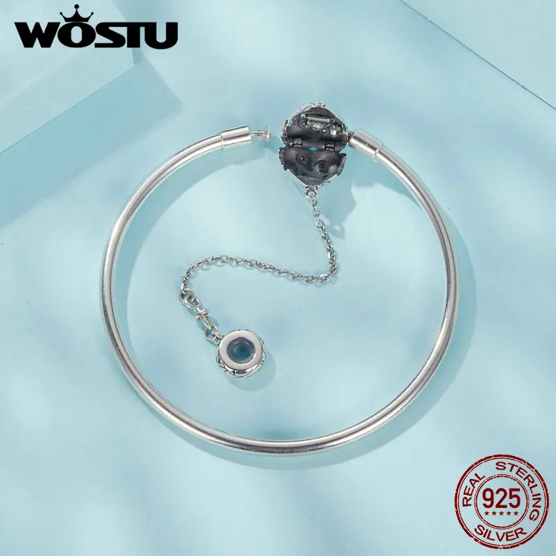 WOSTU Hot 925 Sterling Silver Retro Heart Bracelet Safty Chain DIY Bangle With Zircon for Women Date Wedding Party Jewelry Gift