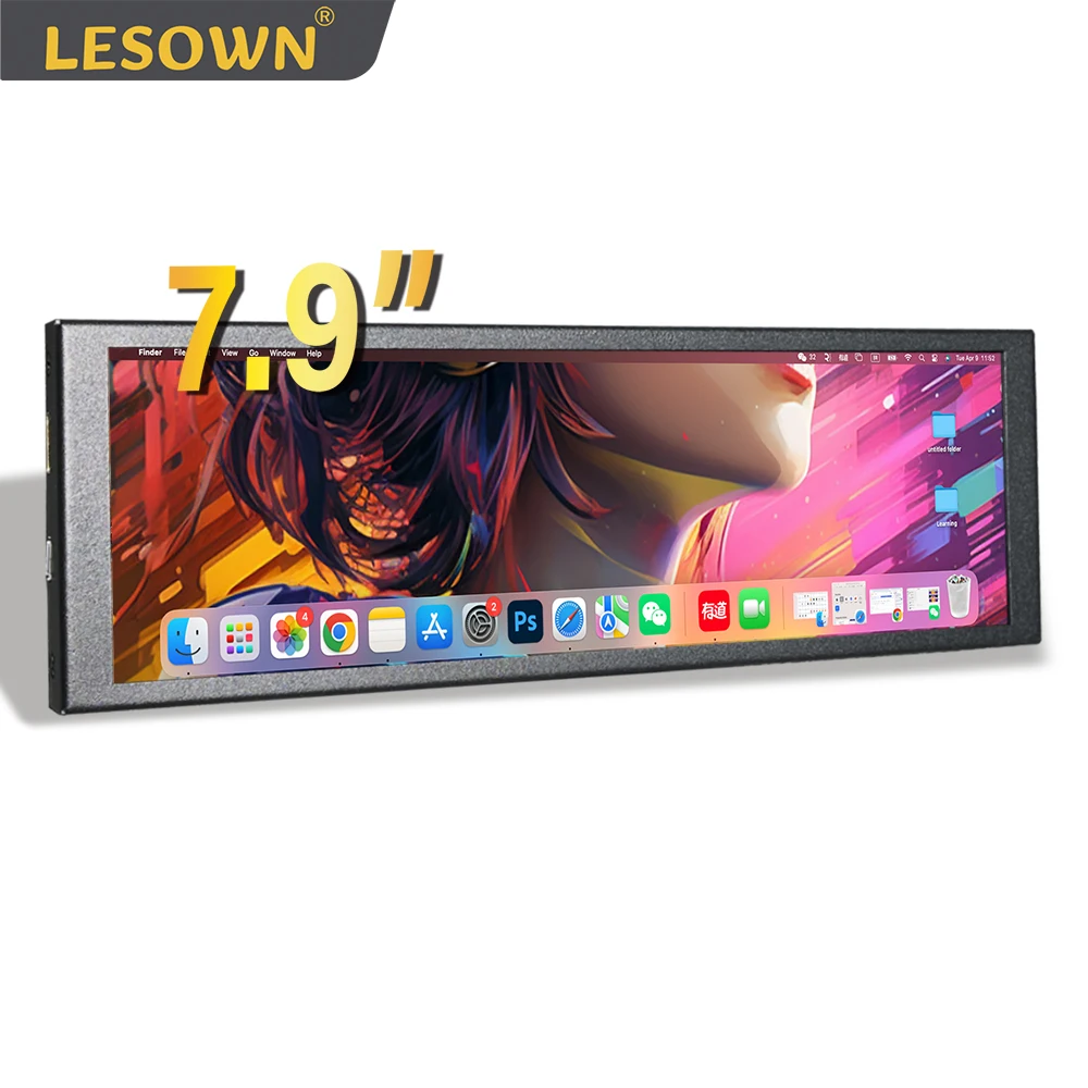 

LESOWN Touchscreen Stretched Bar 7.84 inch Portable mini Display 400x1280 IPS PC Case Sub Screen Long Monitor for Aida64 CPU GPU