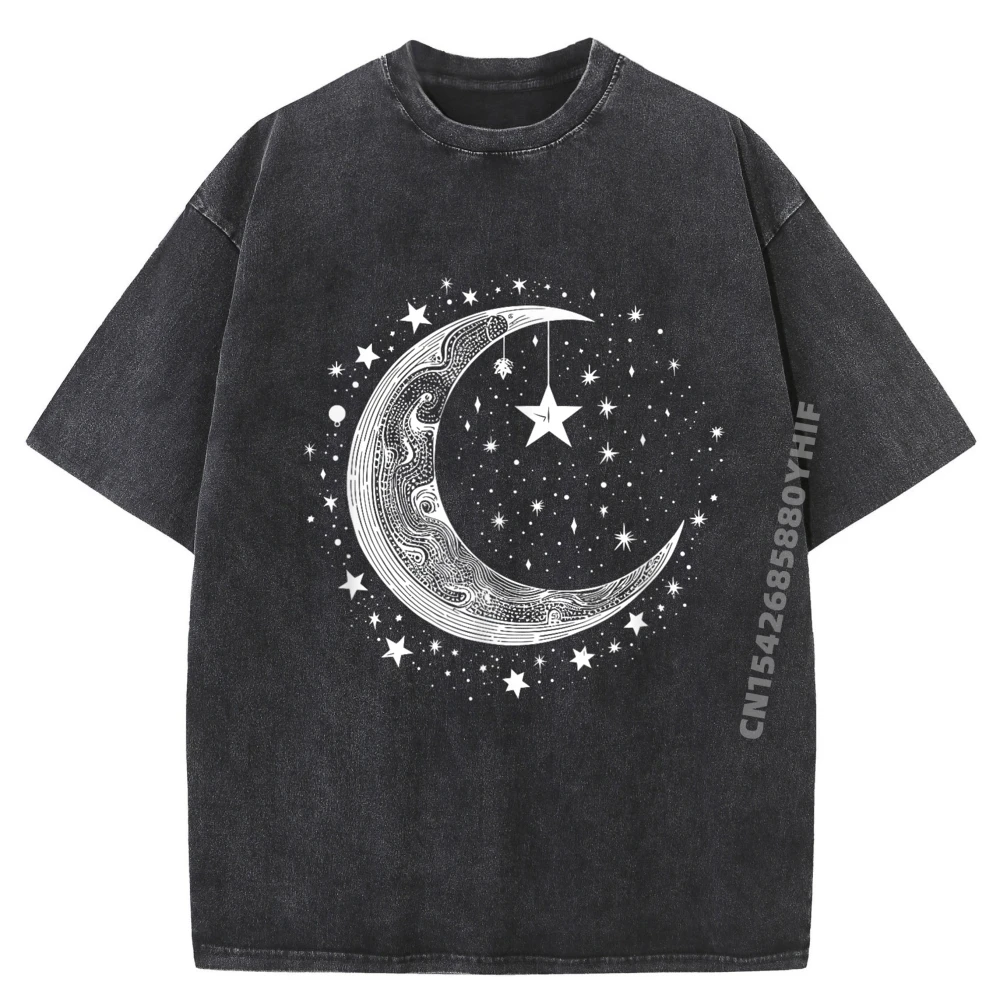 

Galaxy Night Sky Moon Lunar Stars Love Graphic Tshirt Men Casual Washed Tshirts Men Classic Printed Tops