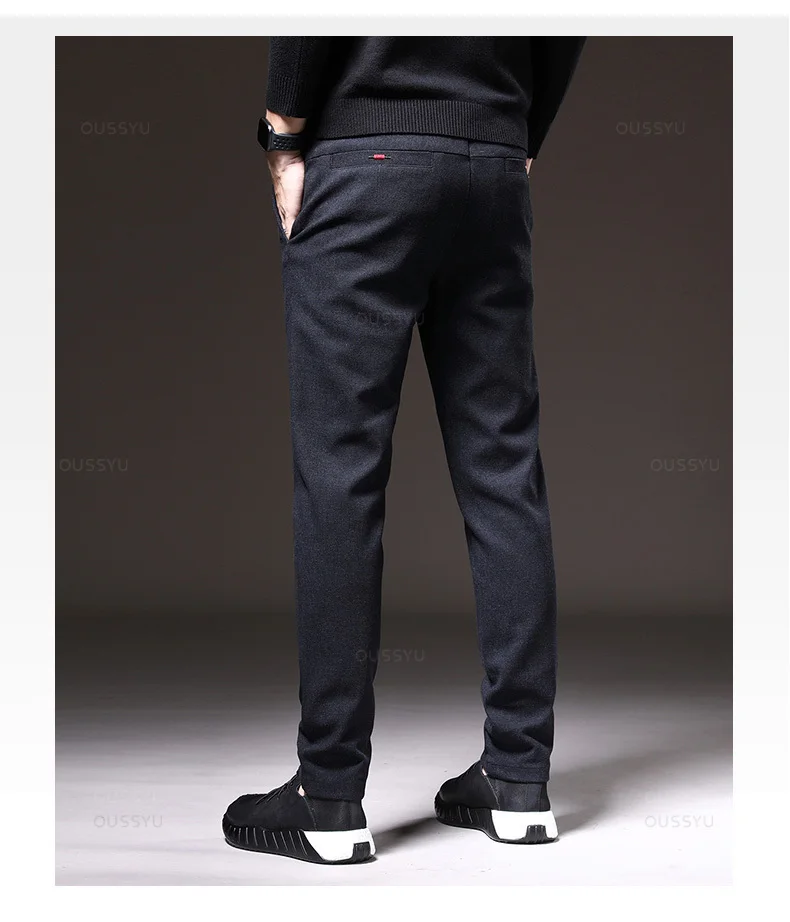 Autumn Winter Men's Casual Pants Solid Color Business Elastic Waist Slim Fit Stretch Thick Gray Black Blue Cotton Trousers Male 19 S28d3c601a1a5487493410fab9de871e4M