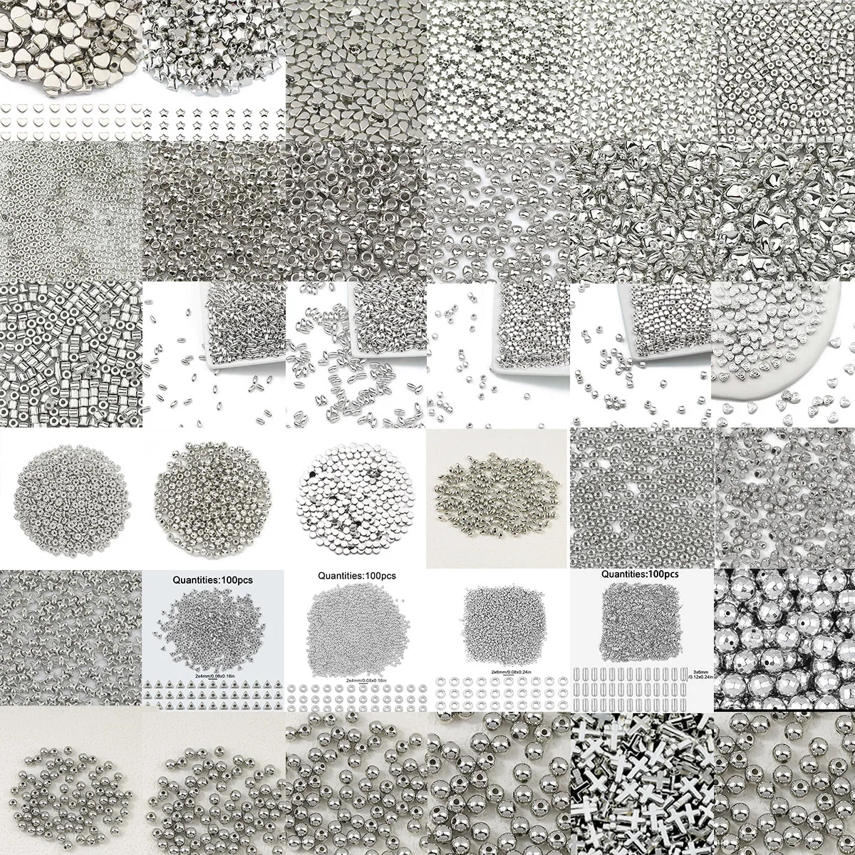 Silver Color CCB Square Love Heart Coin Flat Round Spacer Faceted Loose Beads For Jewelry Making DIY Bracelet Neckalce Findings
