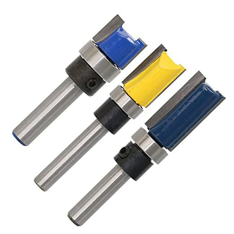 AB11-3Pcs 1/4 Inch Shank Flush Trim Router Bits Pattern Template Router Bit Set Woodworking Top Bearing Milling Tools