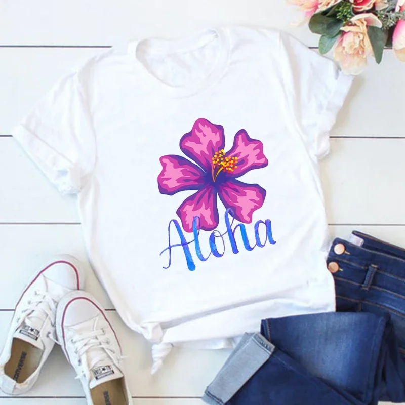 Floral Aloha Shirts Aloha Tropical Tshirt Hawaiian Women Sexy Tops Hibiscus Floral Clothes Vacation Beach Tee Hawaii Aloha Tee M