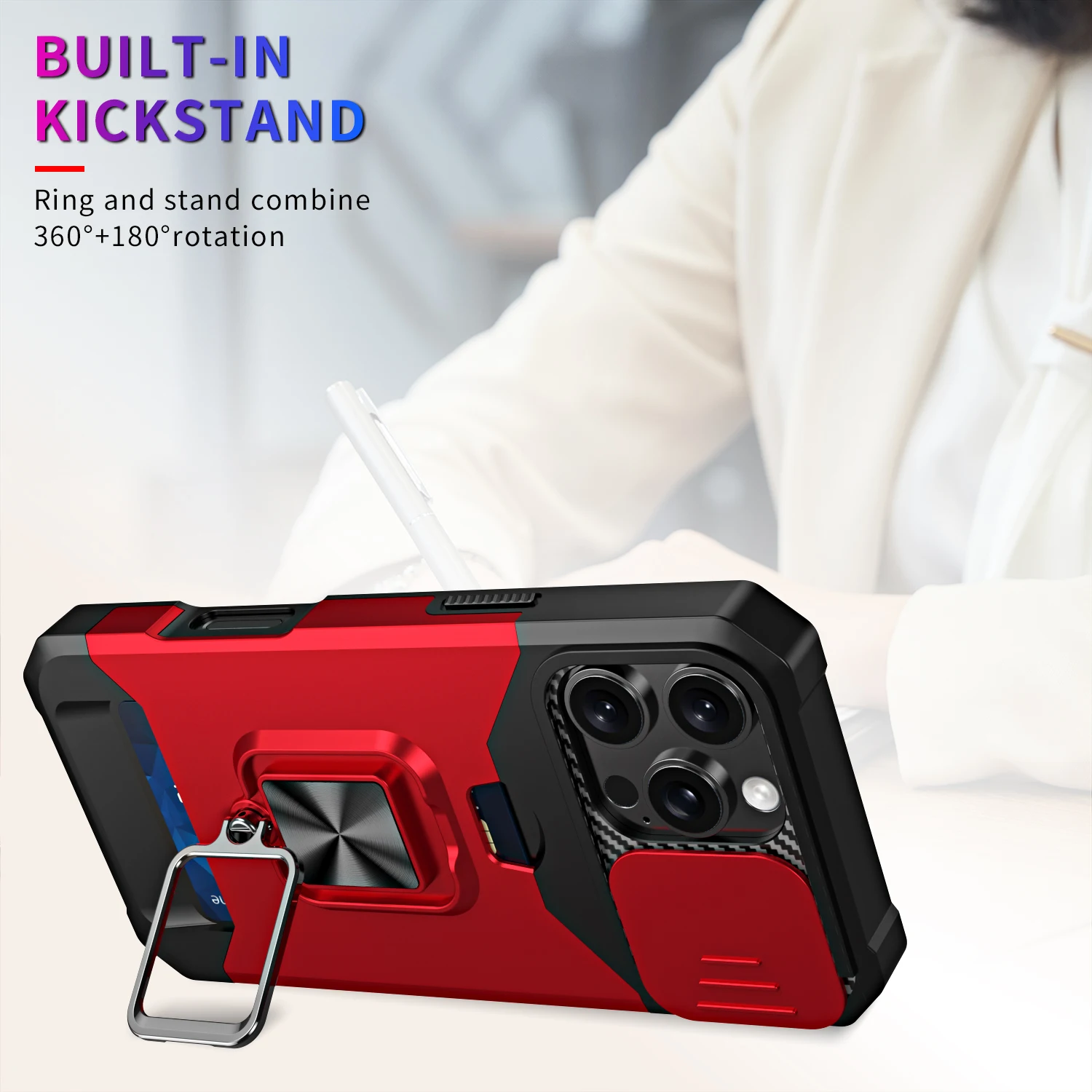 카드 슬롯, 핑거링, 카메라 보호 기능이 있는 아이폰 11, 12, 13, 14, 15, 16 Pro Max, mini, 15, 16 Plus, 7, 8, SE, X, XS, XR용 아머 하이브리드 케이스