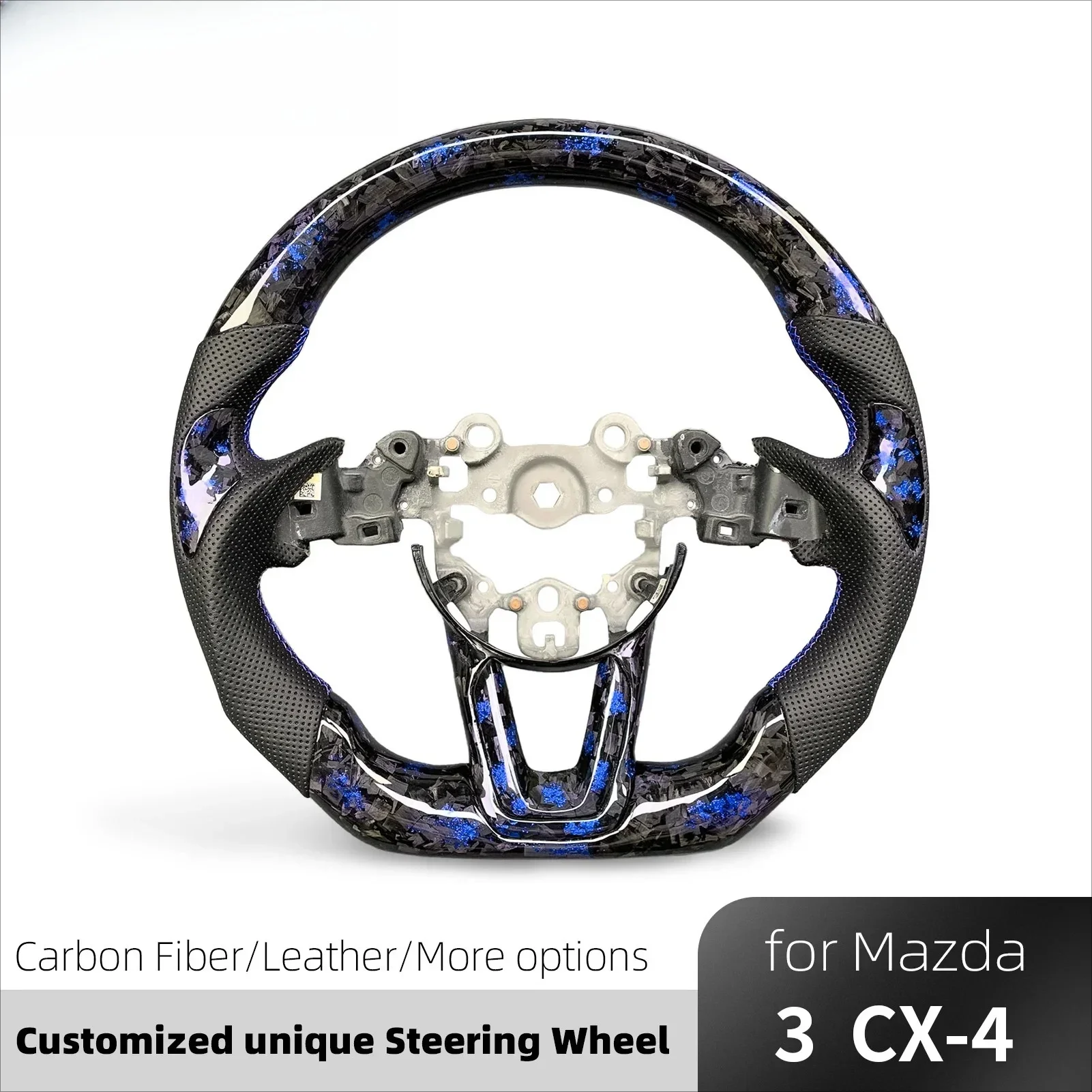 For Mazda 3 6 Series CX-3 CX3 CX-5 CX5 2017-2019 Customized Accessories Perforated Leather Forged Carbon Fiber Steering Wheel