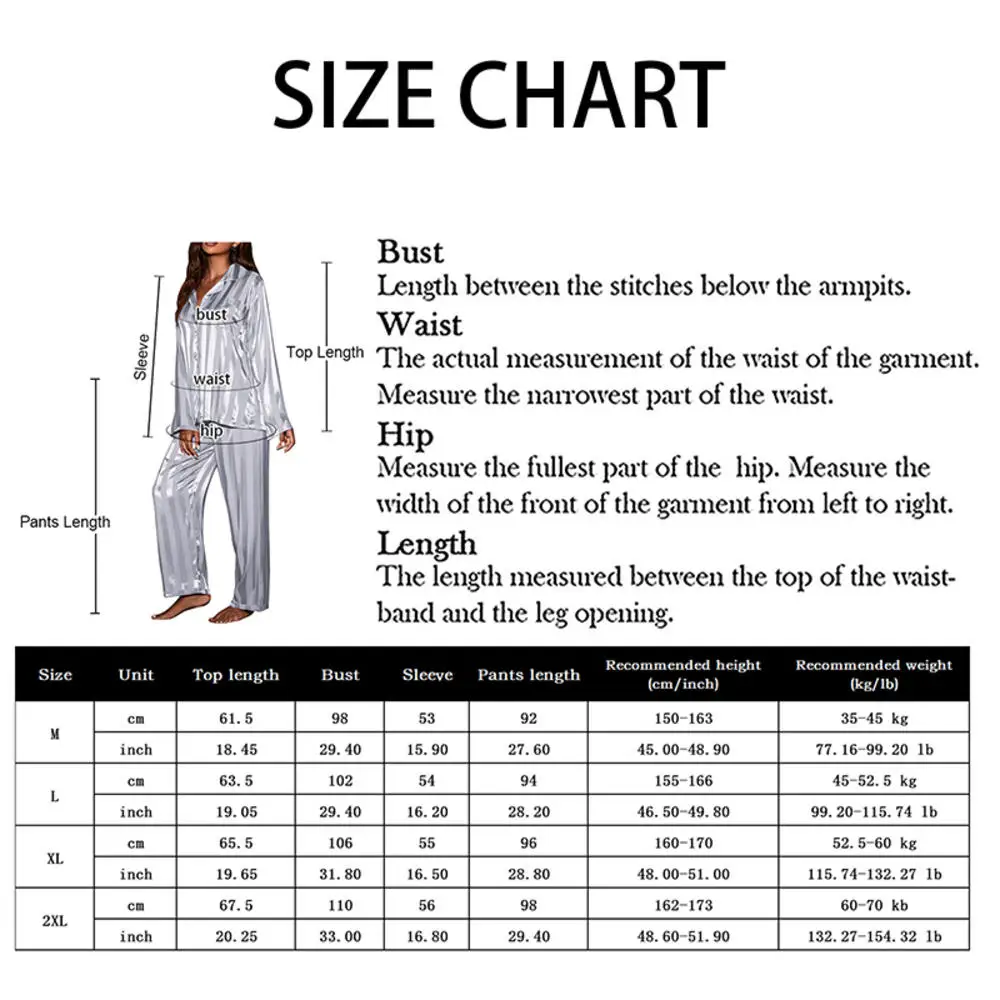 Women\'s Summer Striped Pajama Set Long Sleeve Top Trousers Silk Satin Home Suit Spring Loose Casual Sleepwear Female Nightwear