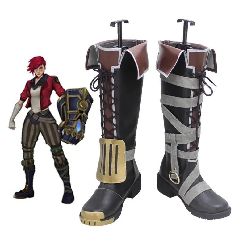 

Game LOL Vi Cosplay Shoes High Boots Cosplay Vi Black Handsome Shoes Women and Men Cosplay Halloween Party Shoes