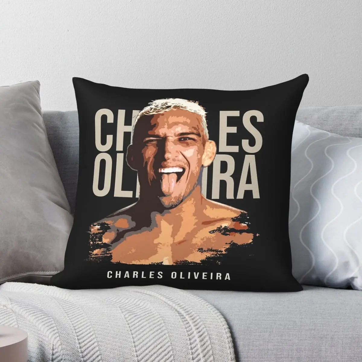 Charles Oliveira Smile Fighter Square Pillowcase Polyester Linen Velvet Pattern Zip Decor Throw Pillow Case Sofa Cushion Cover