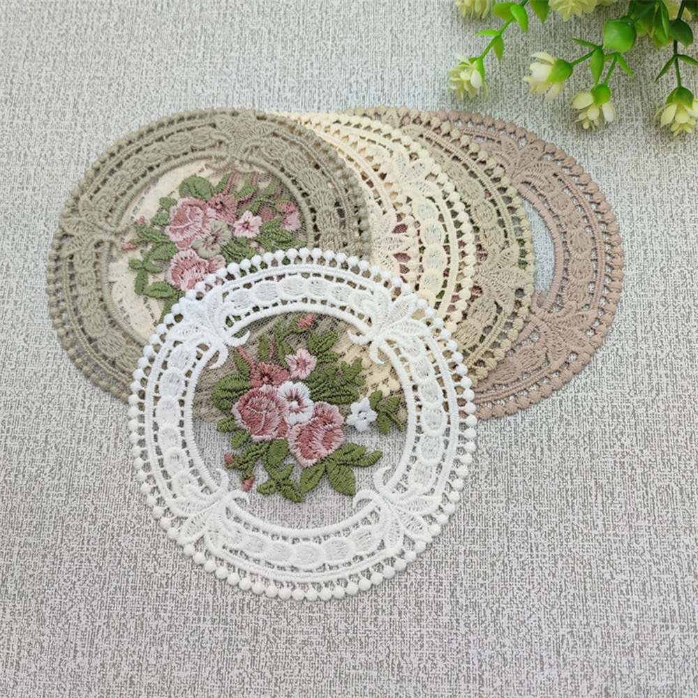 12cm Vintage Lace Coaster Placemat Embroidery Craft Bowls Coffee Cups Coaster European Style Fabric Anti-Scald Table Plate Mat