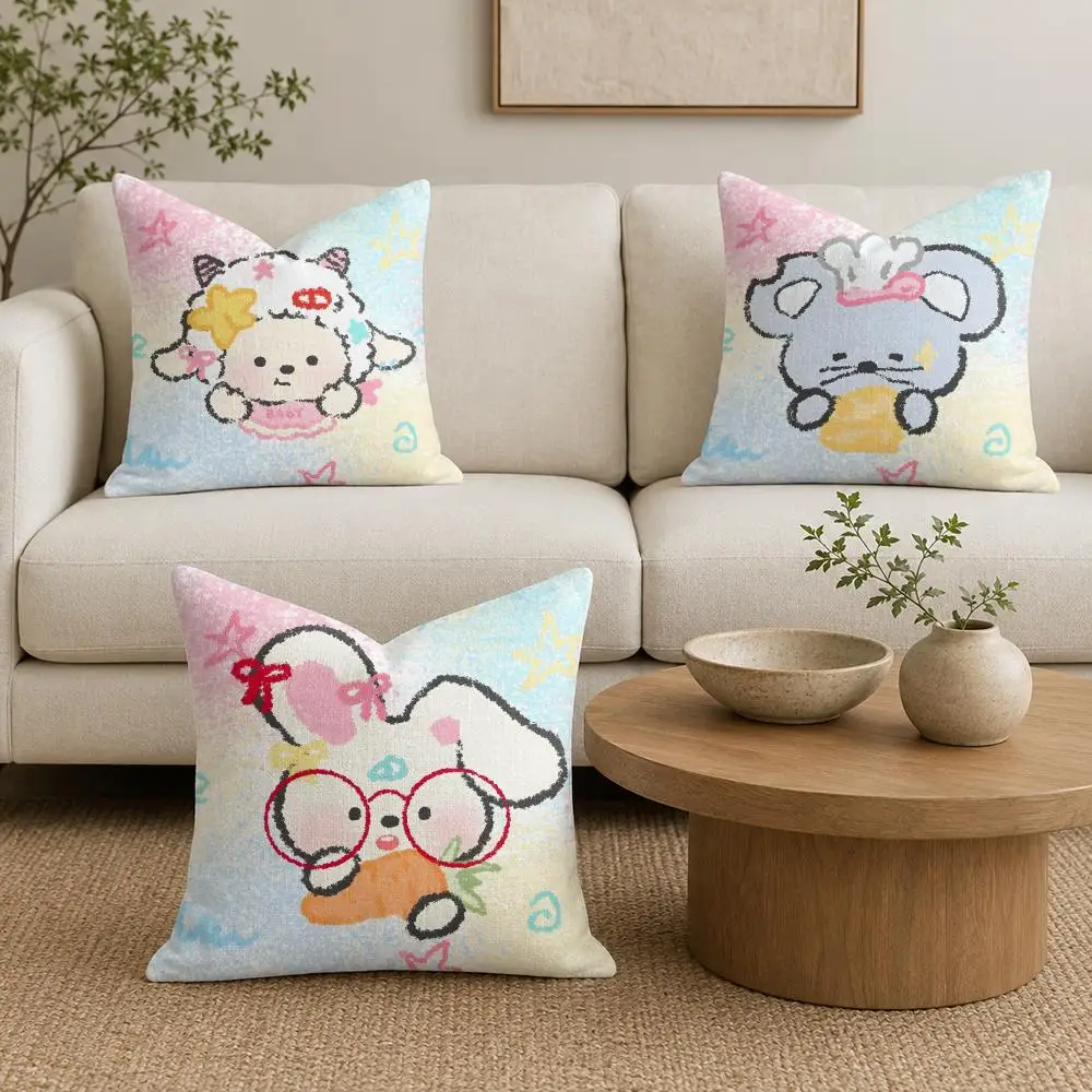 Zodiac Animals With Guitars Cushion Cover Natural Linen Organic Fabric Double-Sided Printing Sofa Home Decor Gift Pillow Cover
