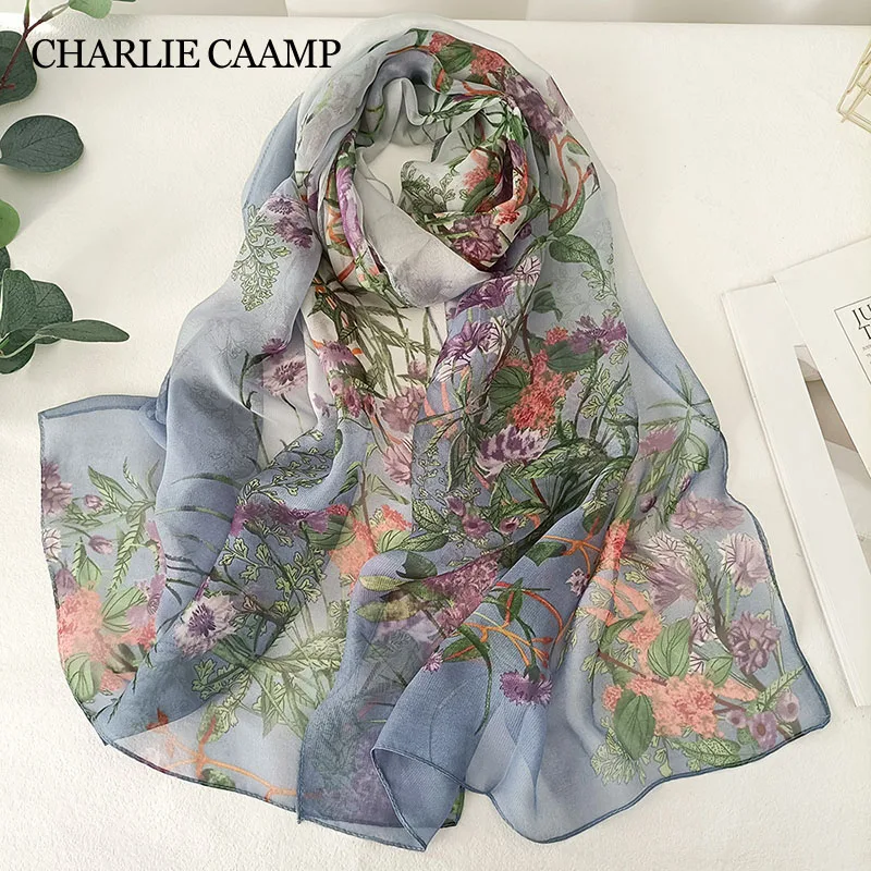 Women Elegant fashions Chiffon Georgette Bandana Scarf Flower Plants Prints Summer Beach Sunscreen Breathable Hijab Silk Scarves