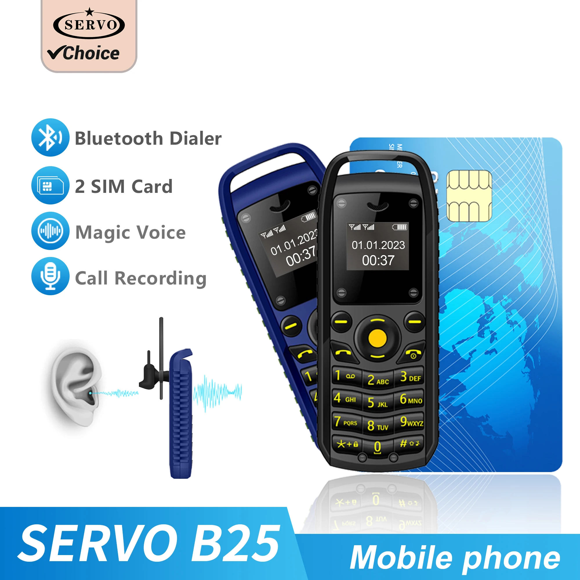 Ultra Small Spare Mobile Phone Bluetooth Dial Magic Voice Automatic Redial Blacklist Sync Music Mini Cellphones Wear Around Ears