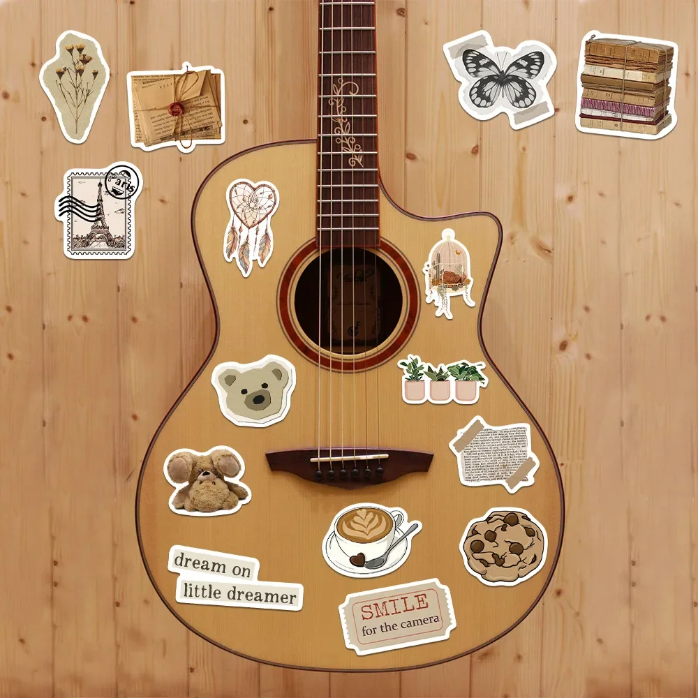 10/30/50Pcs Retro Brown Waterproof Graffiti Sticker Aesthetic Decorative Luggage Laptop Cup Guitar Phone Scrapbook Kid Stickers