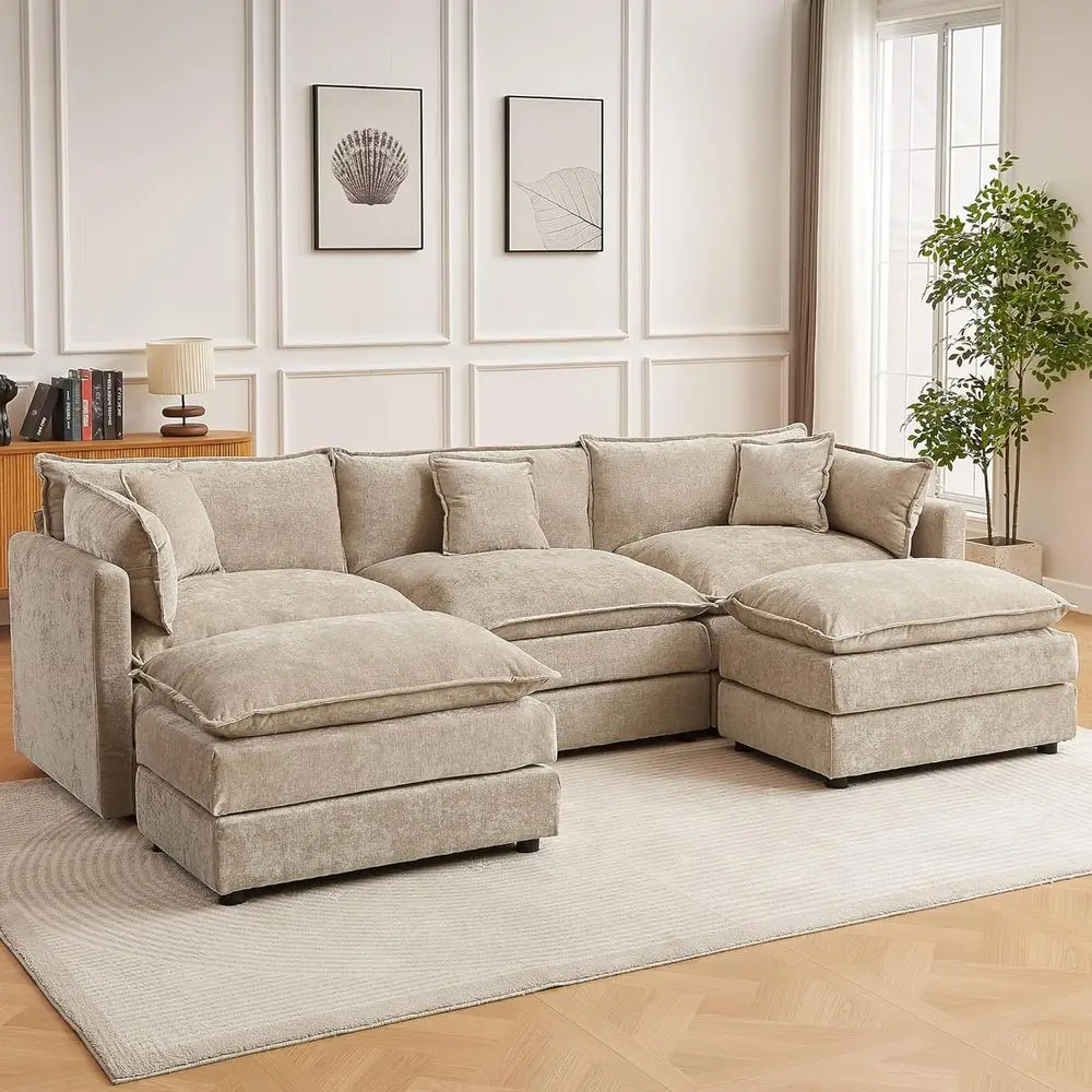 

112.2 Sectional Sofa Set with Armrests, 3-Seat Cloud Comfort Couches, Ottoman Included for Living Room
