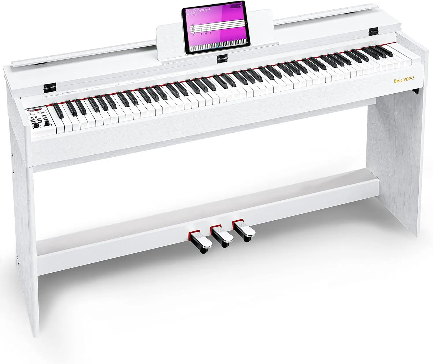 Digital Piano 88 Keys Weighted Hammer Action Home Digital Piano Full size White with Furniture Stand, Flip Key Cover, Thr