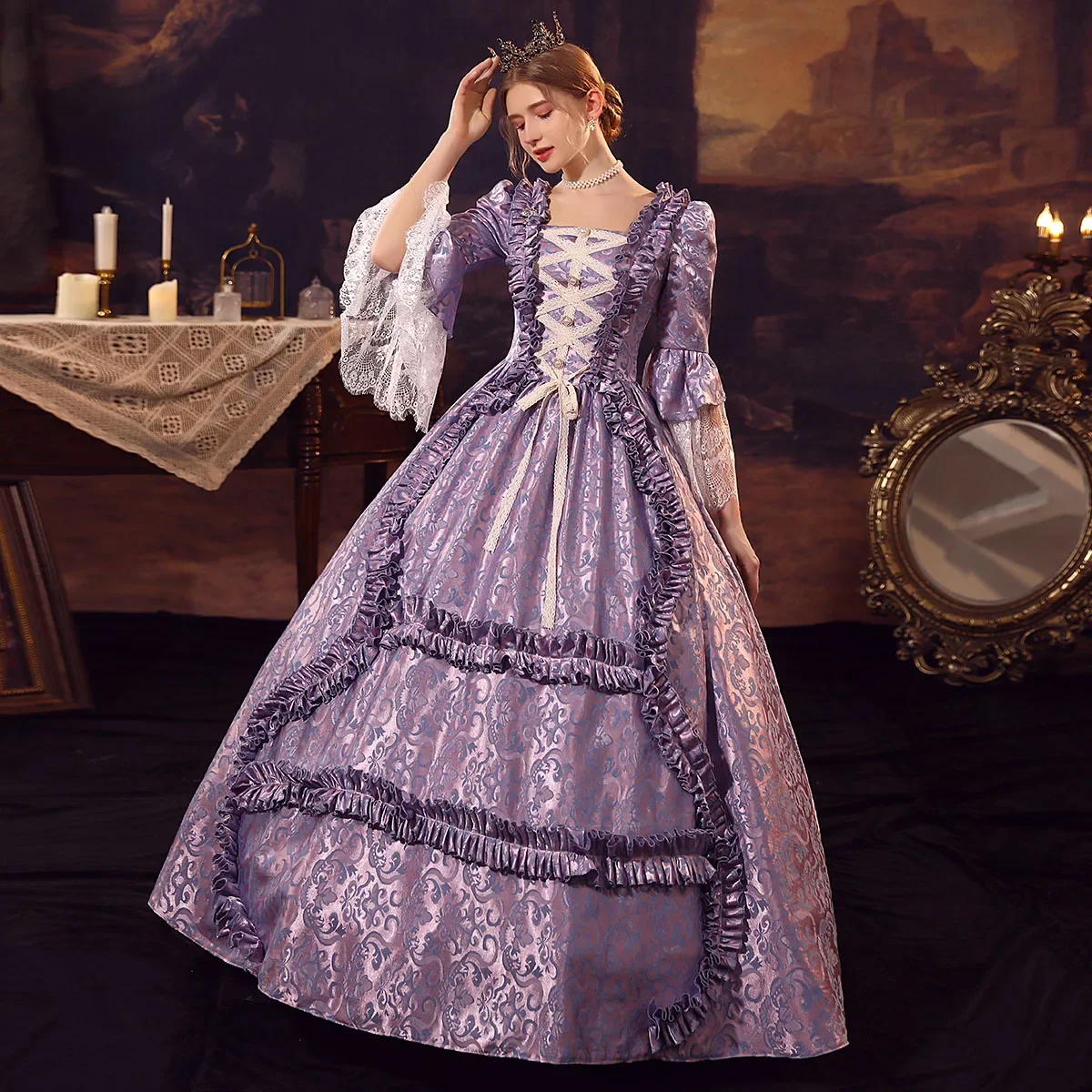 

Purple Rococo Medieval Dress Party Costume Masquerade Women's Costume Black Vintage Cosplay Party Masquerade Halloween