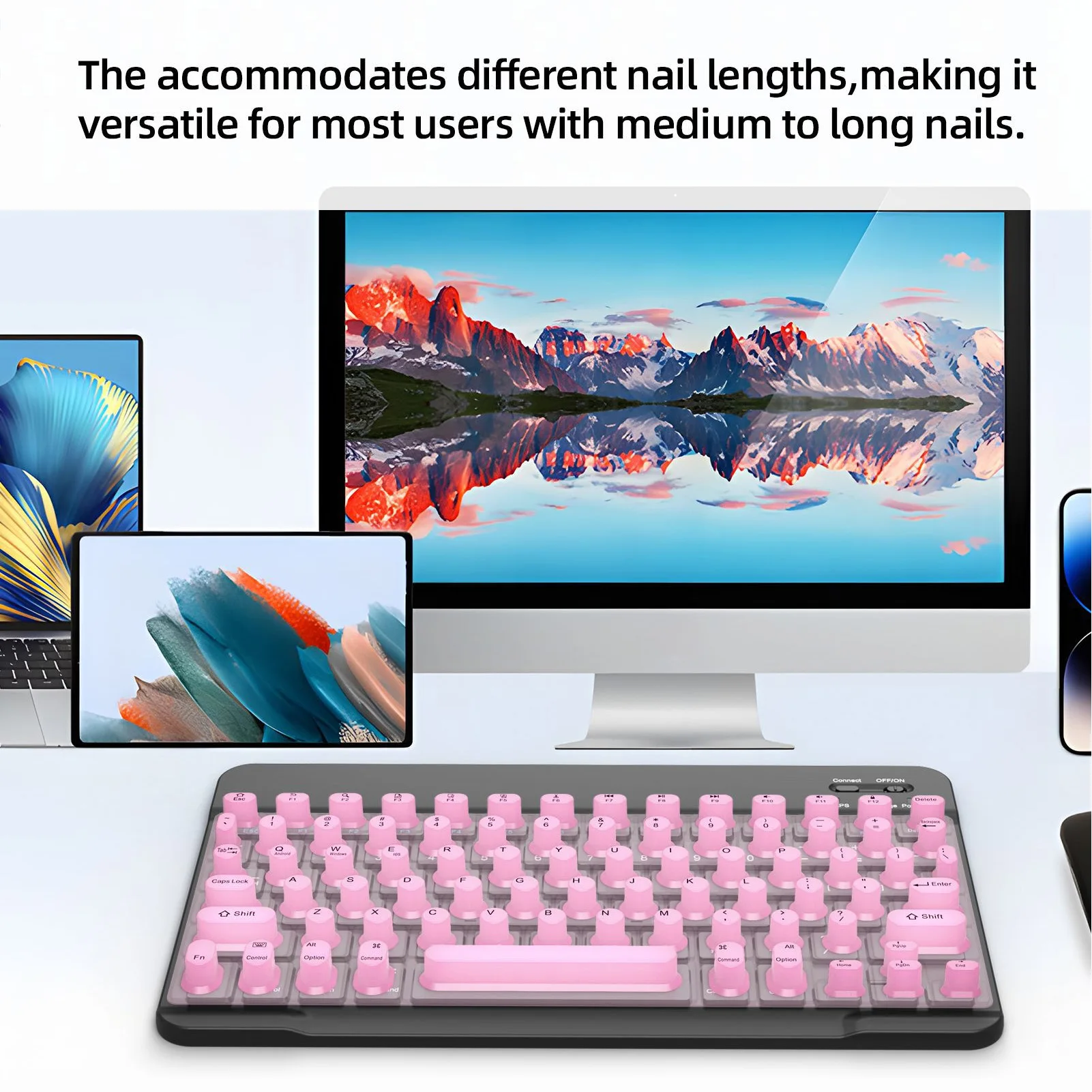 Rechargeable Keyboard Wireless Bluetooth Keyboard with Silicone Raised Protective Cover Slim Quiet Keyboard for Long Nail Women