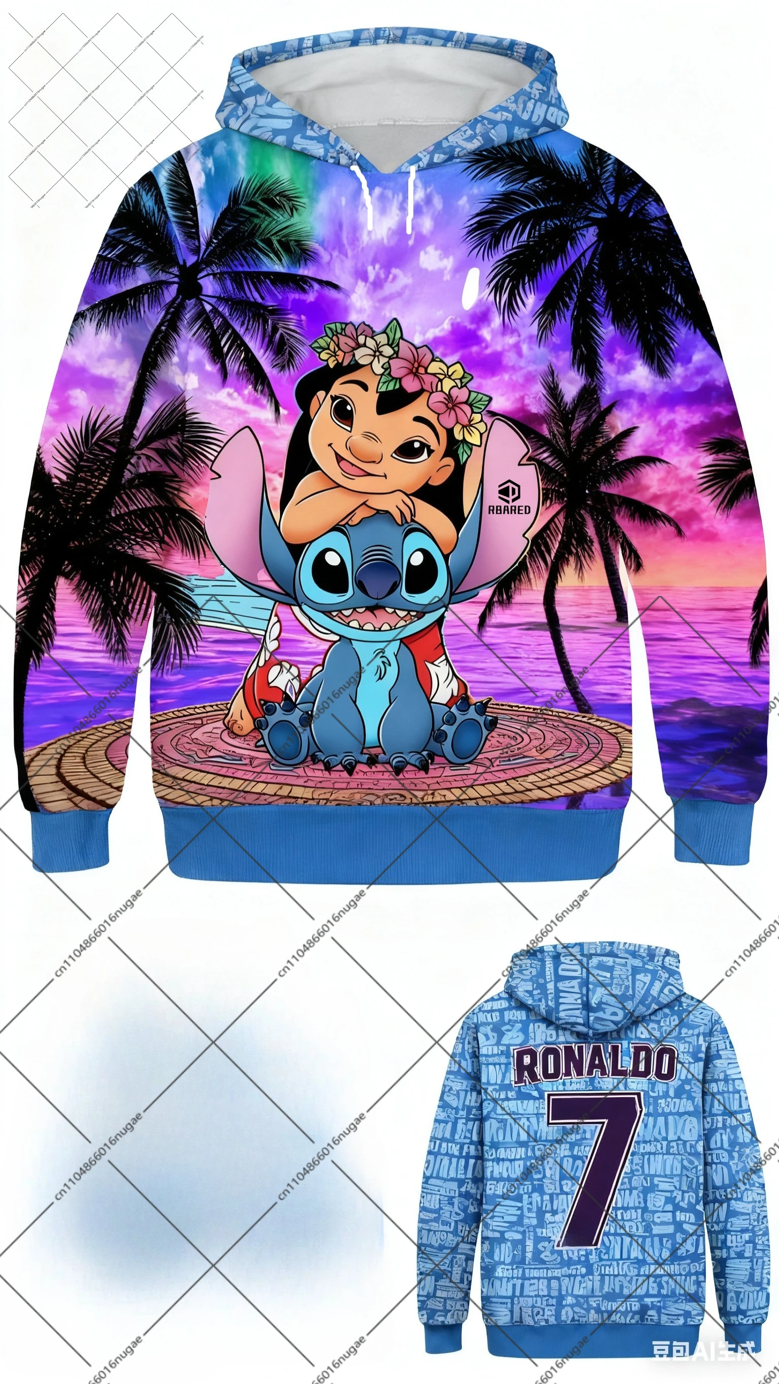 202526 AI أزياء رجالية ثلاثية الأبعاد للنساء متباينة رونالدو اللون رياضي هوديي كامو طباعة كم الصيف والمدرسة وإصدار ملابس الشارع #2