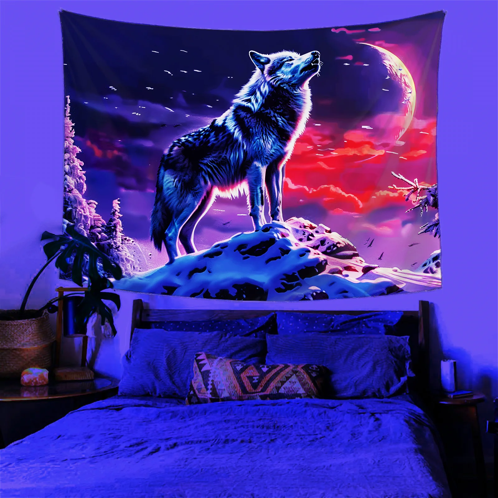 VIKAMA Wildnis Wolf Tapisserie Mondlicht Gaming Zimmer Hintergrund benutzerdefinierte Studie Wand Wildnis-Themen Homestay Dekor