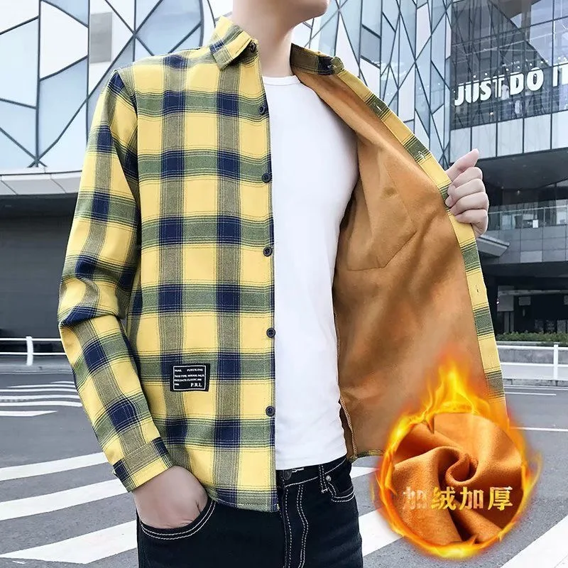 秋/冬の新ファッショントレンド肥厚暖かいチェック柄シャツメンズカジュアルルーズスポーツ大きいサイズ高品質長袖シャツ