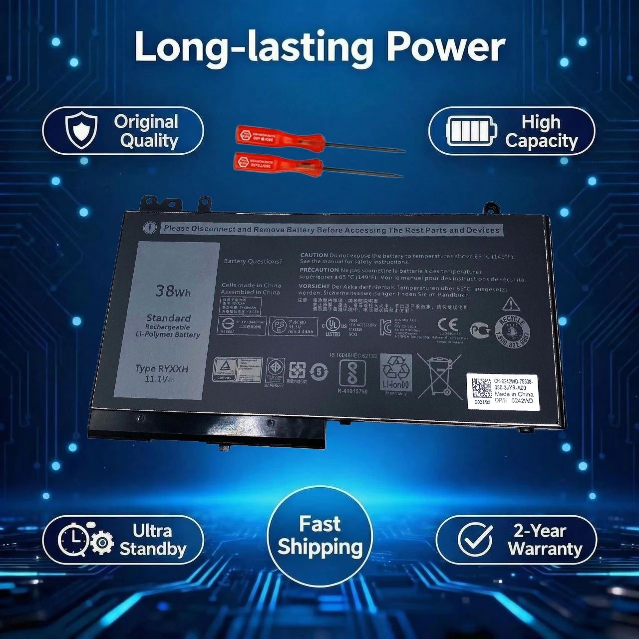 New RYXXH Laptop Battery For Dell Latitude 12 5000 11 3150 3160 3550 E5250 E5450 E5550 Series notebook 9P4D2 5TFCY VVXTW R5MD0