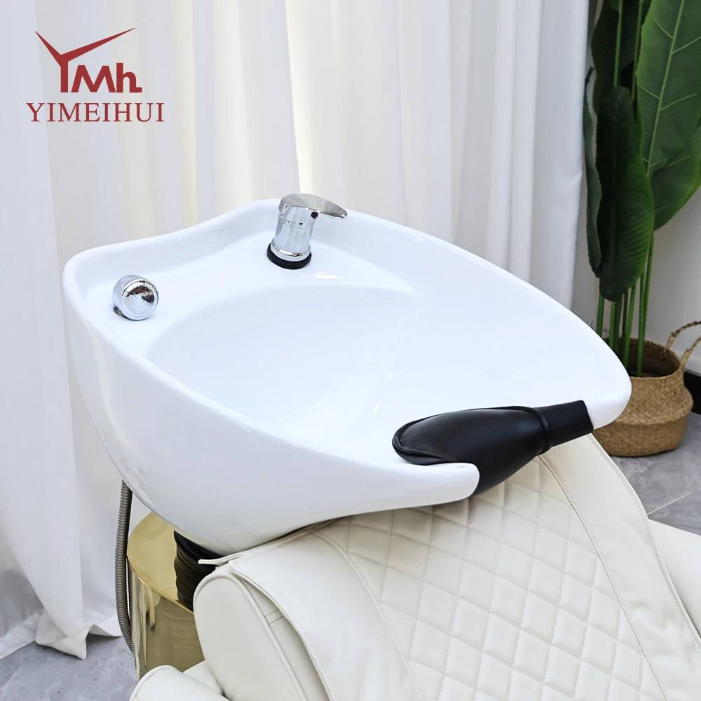 Fauteuil de lavage électrique 2-en-1 inclinable avec fonction de massage vibrant et bac à shampoing en céramique intégré