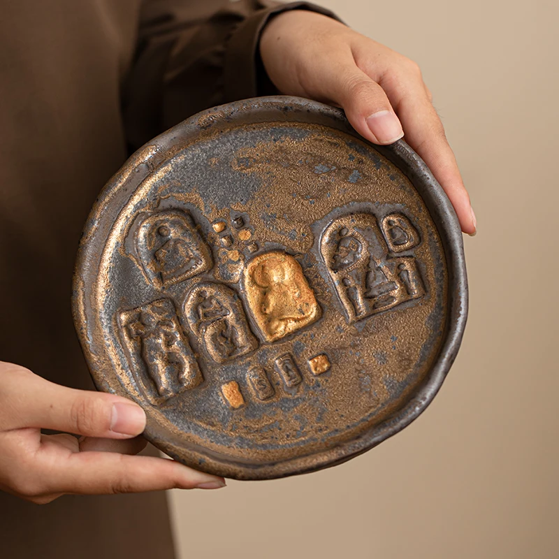 

Стол для сухого пивоварения, небольшой однослойный поднос для чая, грубая керамическая крышка, дно чаши, аксессуары для чайного сервиза в стиле ретро.