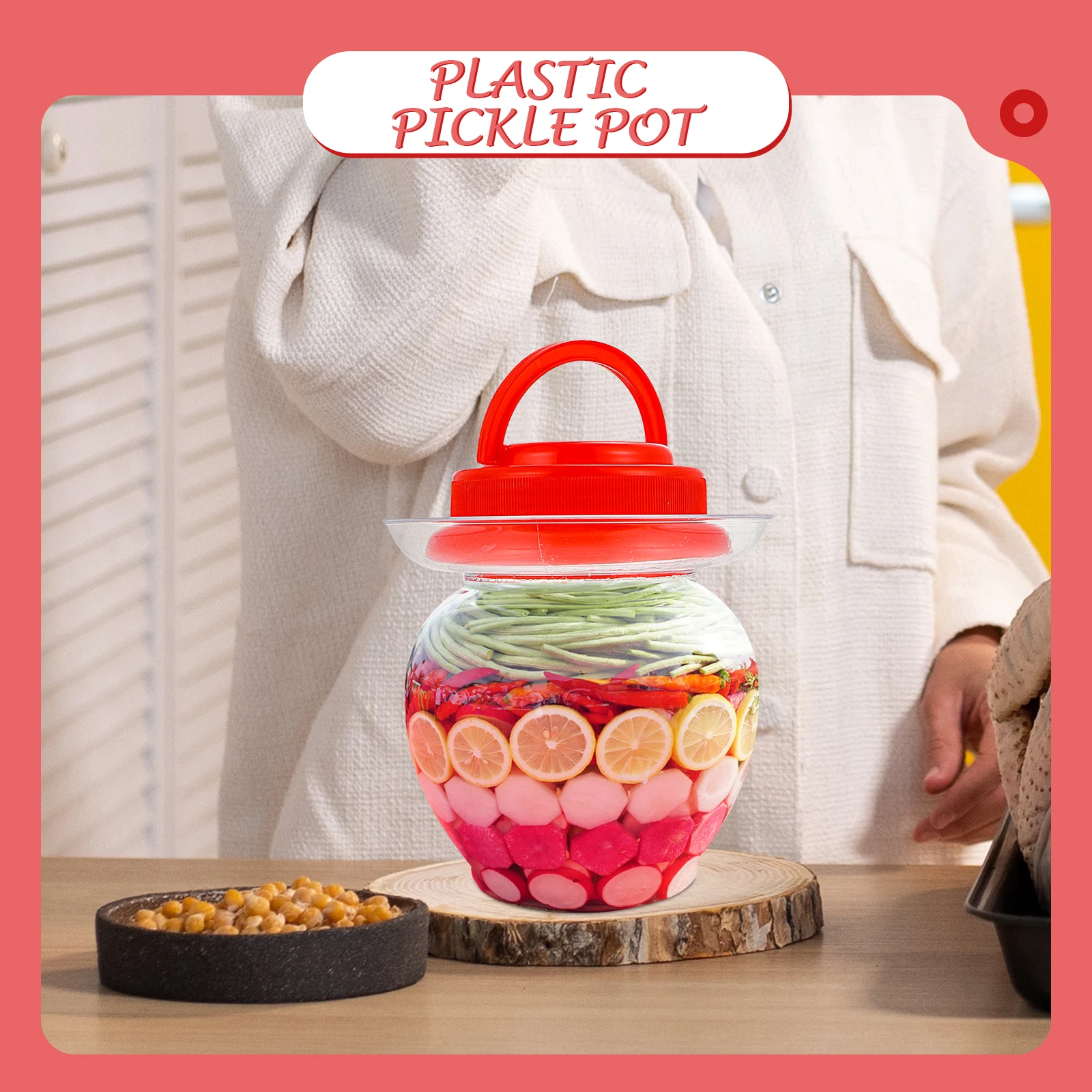 

1pcs Pickle Jar Transparent Plastic Airtight Storage Container Strainer Kitchen Gadgets Food Grade Material Sealed Pot