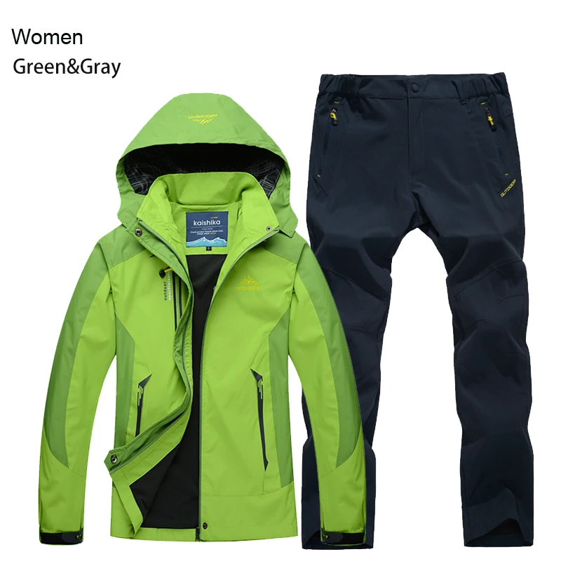 Trekking al aire libre senderismo chaqueta y pantalones mujeres otoño térmico impermeable a prueba de viento chaquetas con capucha viaje montaña Camping conjuntos