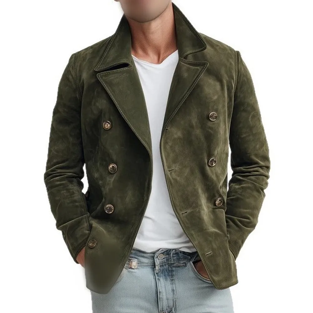 Men's Retro Faux Suede Jacket Casual Loose Turn Down Collar Solid Long Sleeve Outwear Coat For Spring Autumn Daily Wear