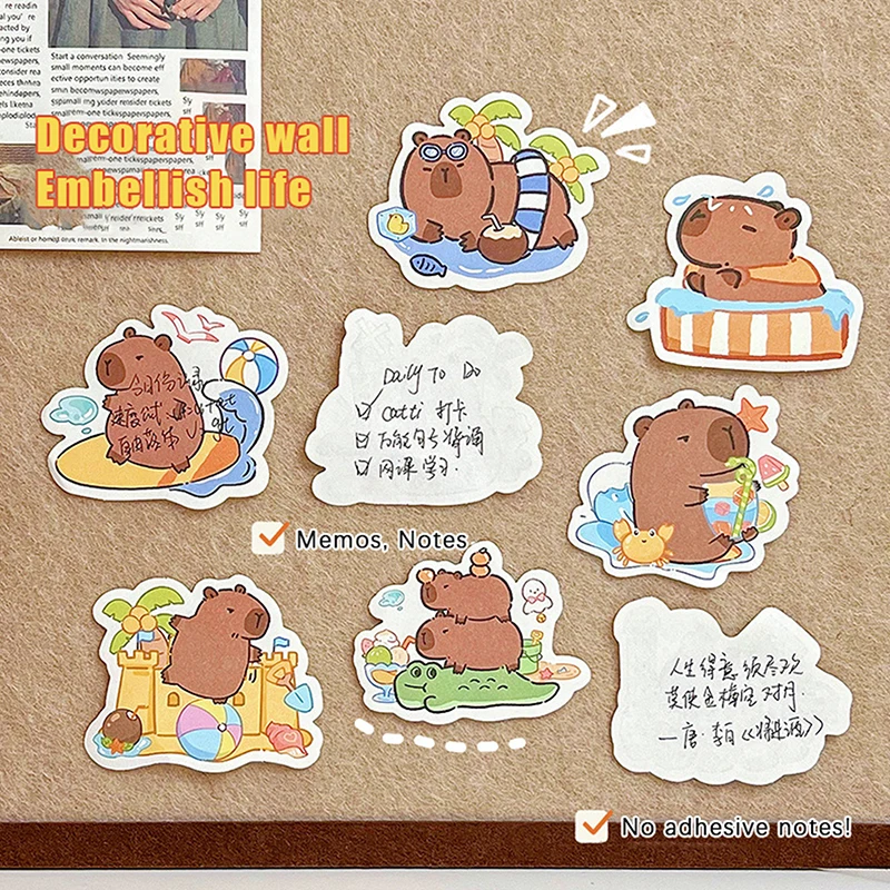 100 Vellen Creatief Capibara Notitiepapier Cartoon Schattige Notitieboekje Niet Plakkerig Stickers Voor Studenten Briefpapier Plakboek