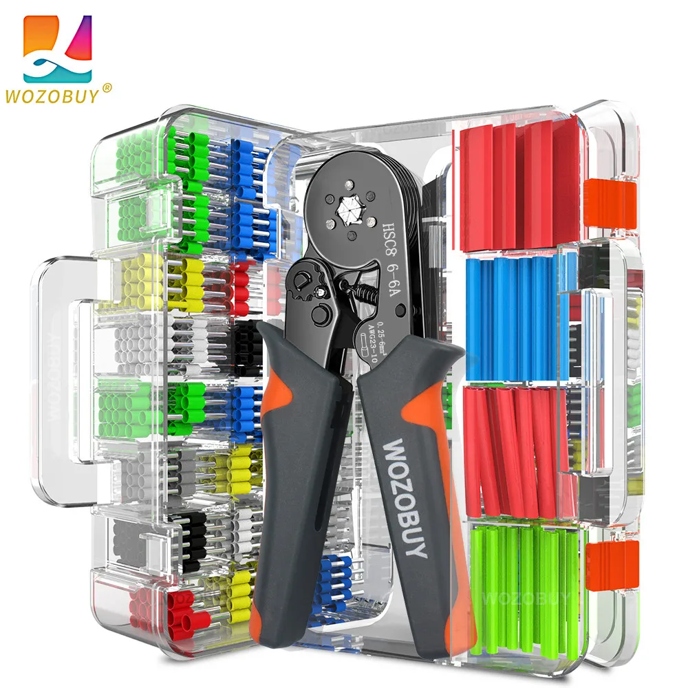 

WOZOBUY Crimping Tool Kit,HSC8 6-6A/6-4A Self-adjustable Ratchet Crimper Pliers,Mini Electrical Clamp Sets for Tubular Terminal