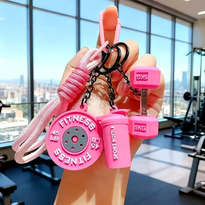Personalized sport style barbell and dumbbell clip keychain, versatile fitness kettlebell backpack accessory