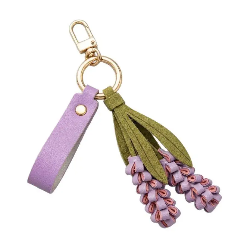 1 Stück Handgefertigter Kreativer Taschenanhänger Auto-Accessoire Mehrfarbiger PU-Leder Blumenanhänger Gewebter PU-Blumen-Schlüsselanhänger – Detail 5