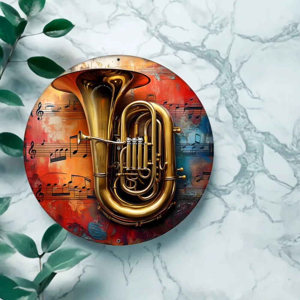 لافتة ألومنيوم توبا من الموسيقى والنحاس - فن نابض بالحياة مقاس 20 × 20 سم، ديكور إكليل لموسم العطلات/أحتفالات الصيف، المنزل #6