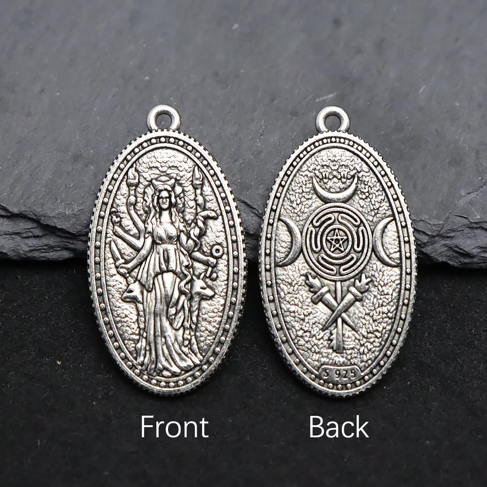 4pcs Double Sided Hecate Goddess Charms  Triple Moon Wheel Pendant Wicca Witch Occult DIY Necklace Bracelet Jewelry Supplies